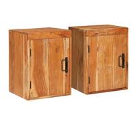 vidaXL Table de Chevet 2 pcs Marron Bois d'acacia Massif, Table de Chevet Rustique rectangulaire, Rangement Marron, compacte et déco pour la Chambre, Meuble intérieur