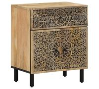 vidaXL Table de chevet avec tiroir et portes Bois de manguier massif Rétro Marron 50x33x60 cm