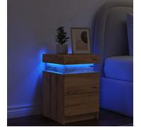vidaXL Table de chevet avec LED chêne artisanal bois d'ingénierie, meuble de chevet, table d'appoint, armoire de lit, 857656