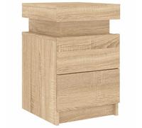 vidaXL Table de Chevet avec Lumières LED, Armoire de Lit avec Rangement, Table de Nuit, Armoire de Nuit, Moderne, Chêne 836753