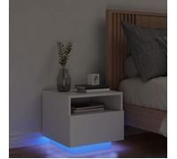 vidaXL Table de chevet moderne avec lumières LED et rangement – Blanc bois d'ingénierie