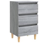 vidaXL Table de Chevet avec Pieds en Bois, Armoire de Nuit avec 3 Tiroirs, Armoire de Lit avec Rangement, Meuble de Chambre, Sonoma Gris