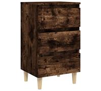 vidaXL Table de Chevet avec Pieds en Bois, Armoire de Nuit avec 3 Tiroirs, Armoire de Lit avec Rangement, Meuble de Chambre, Solide Chêne Fumé