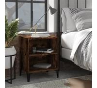 vidaXL Table de Chevet avec Pieds en Métal, Armoire de Nuit avec 2 Étagères, Armoire de Lit avec Rangement, Meuble de Chambre, Chêne Fumé Brun G