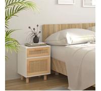 vidaXL Table de chevet Blanc Bois de pin massif et rotin naturel 345606