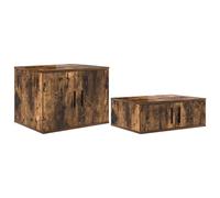 vidaXL Table de Chevet en chêne fumé avec 2 Portes à charnières, Table de Nuit Moderne pour Le Rangement, Bois Massif, Design Compact, Utilisation intérieure Uniquement, Meubles, Petite Porte