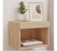 vidaXL Table de Chevet Murale avec Lumières LED, Armoire de Lit Suspendue, Table de Nuit, Armoire de Nuit Chambre, Moderne, Chêne Sonoma