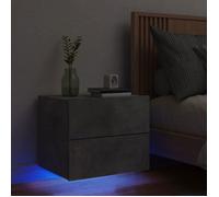 vidaXL Table de Chevet Murale avec Lumières LED, Armoire de Nuit, Table de Nuit, Armoire de Chevet Chambre, Moderne, Gris 836818