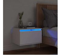 vidaXL Table de Chevet Murale avec Lumières LED, Armoire de Nuit, Table de Nuit, Armoire de Chevet Chambre, Moderne, Blanc 836826