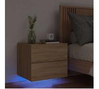 vidaXL Table de Chevet Murale avec Lumières LED, Armoire de Nuit, Table de Nuit, Armoire de Chevet Chambre, Moderne, Chêne 836816