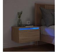 vidaXL Table de Chevet Murale avec Lumières LED, Armoire de Nuit, Table de Nuit, Armoire de Chevet Chambre, Moderne, Chêne 836830