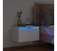 vidaXL Table de Chevet Murale avec Lumières LED, Armoire de Nuit, Table de Nuit, Armoire de Chevet Chambre, Moderne, Blanc 836826 Blanc G