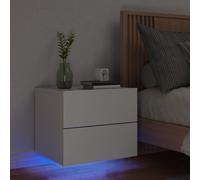 vidaXL Table de Chevet Murale avec Lumières LED, Armoire de Nuit, Table de Nuit, Armoire de Chevet Chambre, Moderne, Blanc 836812