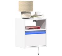 vidaXL Table de chevet murale avec lumières LED blanc, table de chevet flottante, support de téléphone, meuble de chambre à 3307975