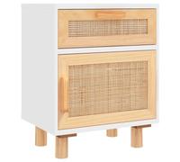 Vidaxl Table De Chevet Blanc Bois De Pin Massif Et Rotin Naturel Multicolore