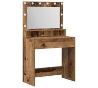 vidaXL Table de Coiffeuse Rustique avec Miroir | Bois Massif récupéré | Lumières LED | Grand Espace de Rangement | Mobilier de Chambre | Taille 79x41x135cm | Idéal pour Maquillage et toilettage