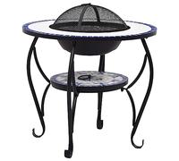 vidaXL Table de Foyer Mosaïque Brasero de Jardin Foyer de Terrasse Brasero de Terrasse Foyer d'Extérieur Cour Arrière Bleu et Blanc 68 cm Céramique
