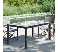 vidaXL Table de jardin 150x90x75cm, Verre trempé et résine tressée Noir
