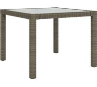 vidaXL Table de jardin 90x90x75 cm Verre trempé Poly rotin Gris