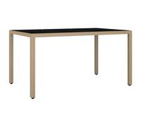 vidaXL Table de jardin avec plateau en verre Beige Poly rotin & verre trempé