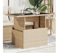 vidaXL Table de jardin – dessus en verre, poly rotin beige 100×55×73 cm