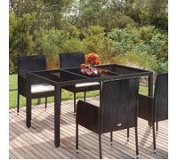 vidaXL Table de jardin dessus en verre Noir 150x90x75cm Résine tressée, mobilier de jardin, mobilier d'extérieur, table, 319899