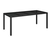 vidaXL Table de Jardin Dessus en Verre Noir 190x90x75cm Résine tressée, mobilier de Jardin, mobilier d'extérieur, Table, Table à Manger