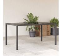 vidaXL Table de jardin / table à manger - dessus en verre, résine tressée - Noir