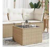 vidaXL Table basse de jardin 366058, dessus en verre, résine tressée, beige
