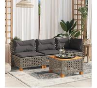 vidaXL Table de jardin gris 55x55x36 cm résine tressée et bois acacia, table d’extérieur, table basse de jardin, table à thé 365930