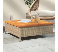 vidaXL Table de Jardin, Table Basse Carrée avec Trou, Meuble de Terrasse Balcon Patio Extérieur, Beige Résine Tressée et Bois Acacia
