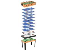 vidaXL Table de Jeu Multiple 15 en 1 Echec Pion Backgammon Shuffle Hockey Curling Bowling Billard Football Salle de Jeux Enfants Adultes 121x61x82 cm Erable