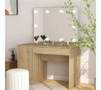 vidaXL Table de maquillage avec éclairage LED 110x55x145 cm MDF Chêne331553 Brun G