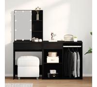 vidaXL Table de maquillage avec LED et cabinet chêne noir bois d'ingénierie