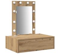vidaXL Table de Maquillage élégante avec Miroir LED Finition en chêne Artisanal Design Moderne Tiroir Parfaite pour Le Maquillage Taille compacte 60 x 40 70 cm Mobilier de Rangement