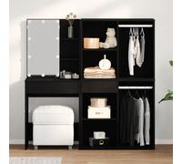 Vidaxl Table De Maquillage Led Avec 2 Armoires Chêne Noir Bois D'ingénierie Noir