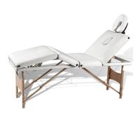 vidaXL Table de Massage Pliable Blanc crème 4 Zones avec Cadre en Bois