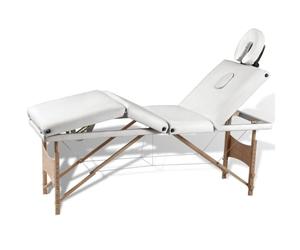 vidaXL Table de Massage Pliable Blanc crème 4 Zones avec Cadre en Bois