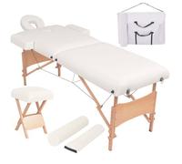 vidaXL Table de massage pliable et tabouret 10 cm d'épaisseur Blanc 110154