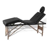 vidaXL Table de massage pliante 4 zones – noir, cadre en bois