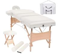 vidaXL Table de massage pliante avec tabouret blanc