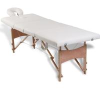 vidaXL Table de massage pliante 4 zones avec châssis en bois blanc crème