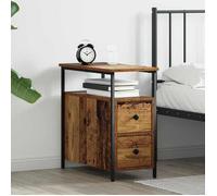 vidaXL Table de nuit 30 x 60 cm en vieux bois avec un cadre en fer. Elle a un tiroir et des étagères 871271