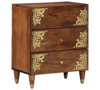 Table de chevet Marron miel avec motifs dorés Bois de manguier massif