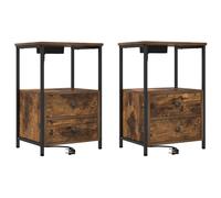 Vidaxl Table De Nuit Avec Station De Chargement 2 Pcs Chêne Fumé