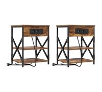 Vidaxl Table De Nuit Avec Station De Chargement 2 Pcs Chêne Fumé