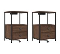 vidaXL Table de nuit avec station de chargement 2 pcs Chêne marron