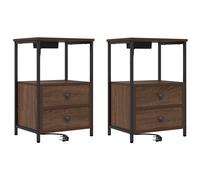 Vidaxl Table De Nuit Avec Station De Chargement 2 Pcs Chêne Marron