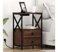 vidaXL Table de nuit avec station de chargement 2 pcs Chêne marron