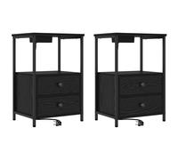 Vidaxl Table De Nuit Avec Station De Chargement 2 Pcs Chêne Noir